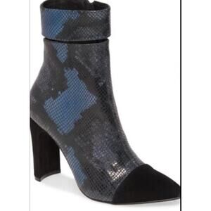 42 Gold Kiki Snake Pointed Toe Bootie Blue Leather Sz 6.5 / 37 Heel Size 3.75”